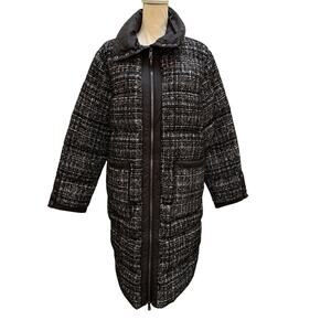 Bernardo Black White Tweed Puffer Coat Long Quilted Jacket Women’s Large
